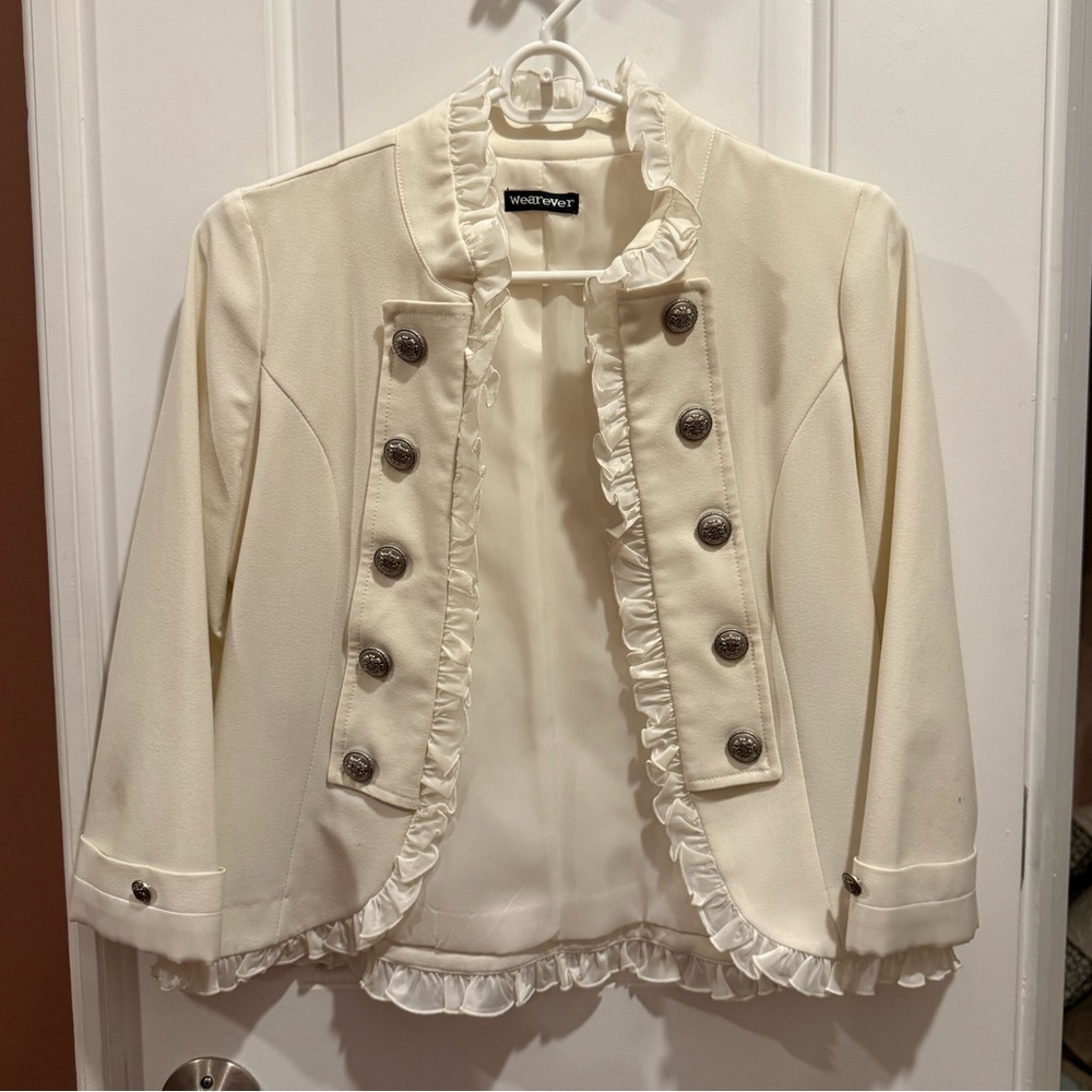 Ivory Blazer With Button Detail and Ruffle Trim